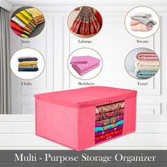 Heart Home Saree Cover | Zip Closure Saree Cover | Clothes Storage Bag | Wardrobe Organiser for Suit | Transparent Window Saree Cover | Plain Saree Cover | 9 inch | Pack of 9 | Pink