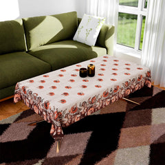 Heart Home Center & Dining Table Cover Set | Center & Dining Table Cover | Brown Flower Table Cover | Table Protector | Table Cover for Dining & Center | Cream