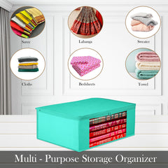Heart Home Saree Cover | Clothes Storage Bag | Storage Organizer Bag | Zip Closure Saree Cover | Wardrobe Organizer | Plain Transparent Window Saree Cover | 6 Inch | Pack of 12 | Green