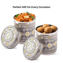 Kuber Industries 1600ml Silver Crafted Stainless Steel Containers for Kitchen with Lid | Aesthetic Multipurpose Storage Canister for Kitchen Organizer | Steel Dabba/Box for home | Silver