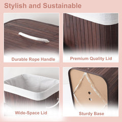 Homestic 72 Ltr Rectangular Bamboo Laundry Basket For Clothes With Lid | Washing Clothes Storage Bag & Laundry Box - Dark Brown