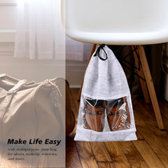 Heart Home Shoe Bags | Shoe Bags for Travel | Drawstring Shoe Storage Bags | Storage Organizers Set | Shoe Cover with Transparent Window | Shoe Pouches | Jute-Print | Pack of 6 | Gray