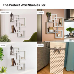 Kuber Industries Wooden 4 Intersecting Wall Mount Wooden Wall Shelf for Bedroom & Living Room | DIY Assembly Book Shelves for Home Library | Wall Rack Shelf for Decor | White