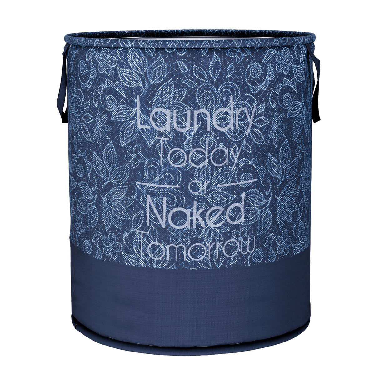Heart Home Laundry Basket | Non-Woven Round Laundry Basket | Clothes Storage Hamper | Foldable Laundry Bag with Handle | Toy Storage Basket | Flower-Print | 45 LTR | Navy Blue