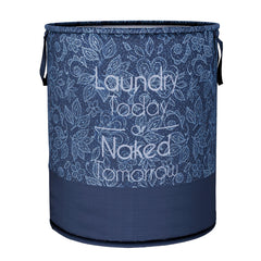 Heart Home Laundry Basket | Non-Woven Round Laundry Basket | Clothes Storage Hamper | Foldable Laundry Bag with Handle | Toy Storage Basket | Flower-Print | 45 LTR | Navy Blue