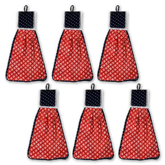 Heart Home Napkin | Washbasin Hanging Napkin | Kitchen Towel with Ties | Napkin for Kitchen | Circle Napkin for Bathroom | Hand Towel for Kitchen | Pack of 6 | Red