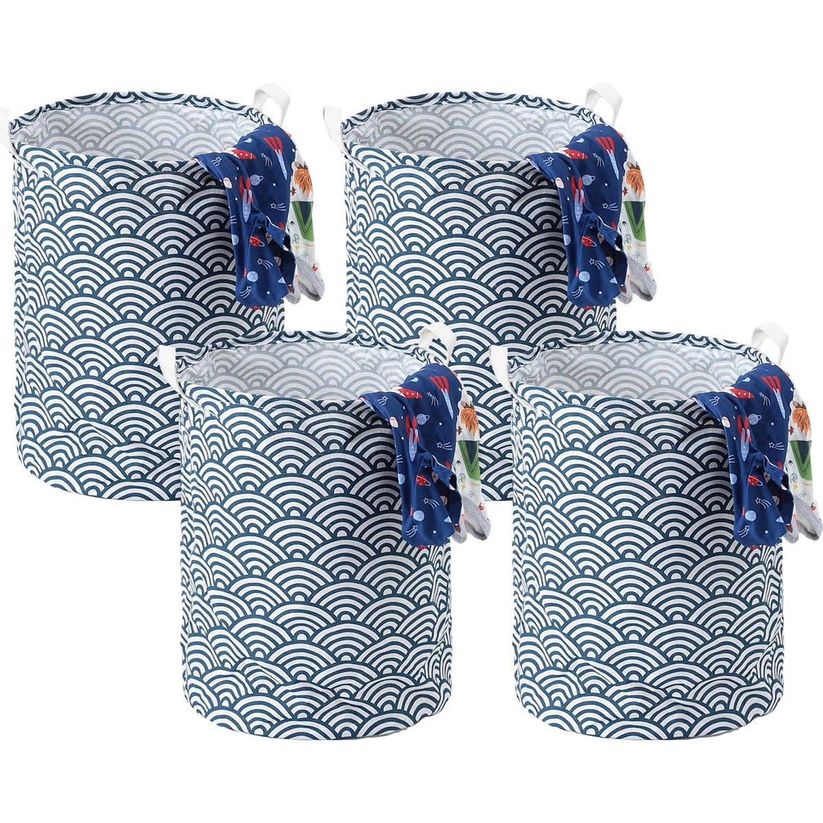 Kuber Industries Laundry Basket For Clothes|Foldable Laundry Hamper|Basket For Toys, Dirty clothes, Storage "45 LTR"-Pack of 4 (Blue)