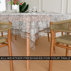 Heart Home Dining Table Cover | PVC Table Cover | Brown Embossed Lace Flower Table Cover | Table Protector | Table Cover for Dining Table | 60x90" | Transparent