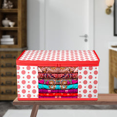 Heart Home Saree Cover | Zip Closure Saree Cover | Clothes Storage Bag | Wardrobe Organiser | Transparent Window Saree Cover | Dot-Design | 9 inch | Pack of 9 | Red