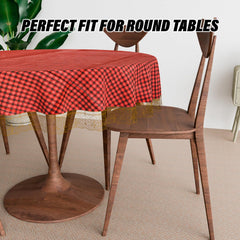 Heart Home Round Table Cover | Table Cloth for Round Tables | 4 Seater Round Table Cloth | Barik Check Kitchen Dining Tablecloth | Tabletop Cover | 60 Inch | Maroon