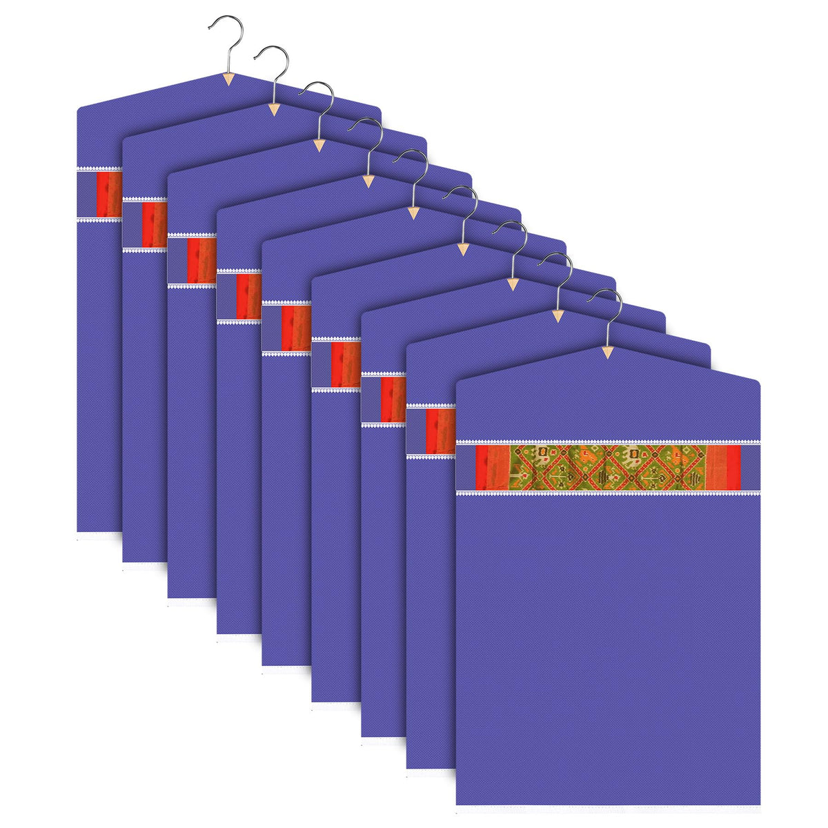 Heart Home Hanging Saree Cover | Non-Woven Plain Hanging Saree Bag | Clothes Saree Stoarge Organizer | Small Transparent View Hanging Saree Cover | Pack of 9 | Purple