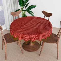 Heart Home Round Table Cover | Table Cloth for Round Tables | 4 Seater Round Table Cloth | Barik Check Kitchen Dining Tablecloth | Tabletop Cover | 60 Inch | Maroon