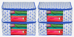 Kuber Industries Dot Printed Foldable, Lightweight Non-Woven Saree Cover/Organizer With Tranasparent Window- Pack of 4 (Blue)-46KM0495