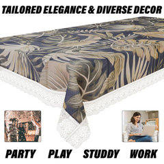 Heart Home Dining Table Cover | PVC Table Cloth Cover | 6 Seater Table Cloth | Green Leaf Table Cover | Table Protector | Table Cover for Dining Table | 60x90 Inch | DTC | Blue