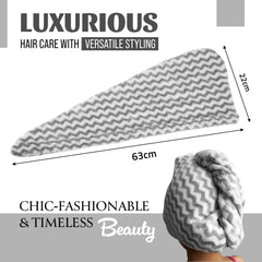 Heart Home Hair Wrapper | Hair-Drying Towel | Hair Bathrobe for Women & Girls | Hair Dry Cap Bath Towel | Microfiber Hair Turban Towel | Quick Absorbent Hair Towel | Zig Zag | Gray