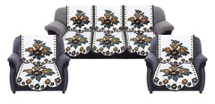 Kuber Industries Flower Cotton 7 Piece 5 Seater Sofa Cover with Center Table Cover (Brown) - CTKTC022293
