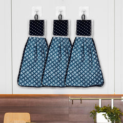 Heart Home Napkin | Washbasin Hanging Napkin | Kitchen Towel with Ties | Napkin for Kitchen | Circle Napkin for Bathroom | Hand Towel for Kitchen | Pack of 3 | Blue
