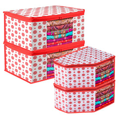 Heart Home Saree Cover & Blouse Cover Set | Saree & Blouse Organizer Combo Set | 2 Pieces Blouse & 2 Pieces Saree Cover Set | Zipper Closure | Dot-Design | Set of 4 | Red