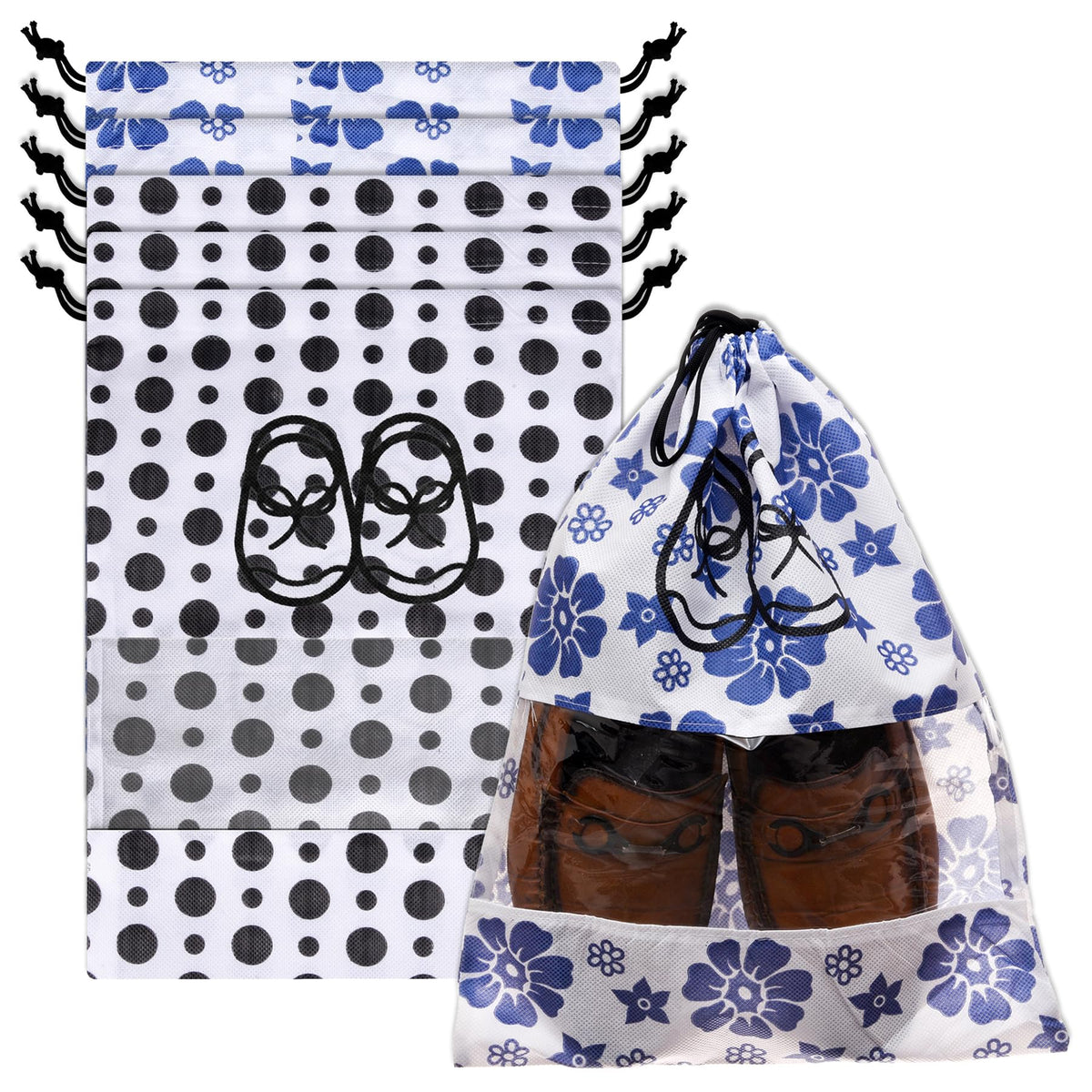 Heart Home Shoe Cover | Travel Shoe Storage Bags | Non-Woven Storage Bag | Shoe Cover with Drawstring | Shoe Organizer with Clear window | Pack of 6 | Multi
