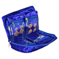 Heart Home Makeup Storage Bag | Vanity Organizer | Makeup Pouch | Pendant Organizer | Cosmetic Kit for Travel | 6 Pouch Organizer | Moti Jewellery Organizer | Large | Blue