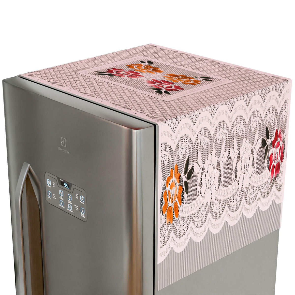 Kuber Industries Fridge Top Cover | Household Refrigerator Cover | Refrigerator Top Cover for Kitchen | Refrigerator Top Protector | Net Jhalar Fridge Top Cover | Pink