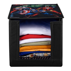 Heart Home Marvel Avengers Shirt Stacker|Foldable Shirt Stacker for Cloth|Non-Woven Wardrobe Organizer for Home With Lid (Black)