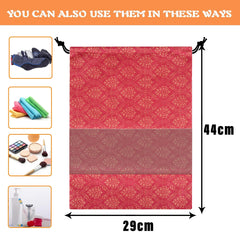 Heart Home Shoe Bags | Shoe Bags for Travel | Drawstring Shoe Storage Bags | Storage Organizers Set | Shoe Cover with Transparent Window | Shoe Pouches | Golden-Print | Pack of 6 | Maroon