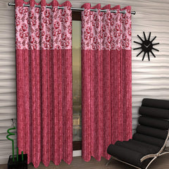 Kuber Industries Rose Design 1 Piece Polyester Eyelet Door Curtain 7 Feet (Pink)-Ctktc30097