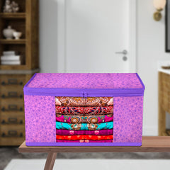 Heart Home Saree Cover | Zip Closure Saree Cover | Clothes Storage Bag | Wardrobe Organiser | Transparent Window Saree Cover | Flower-Design | 9 inch | Pack of 6 | Purple