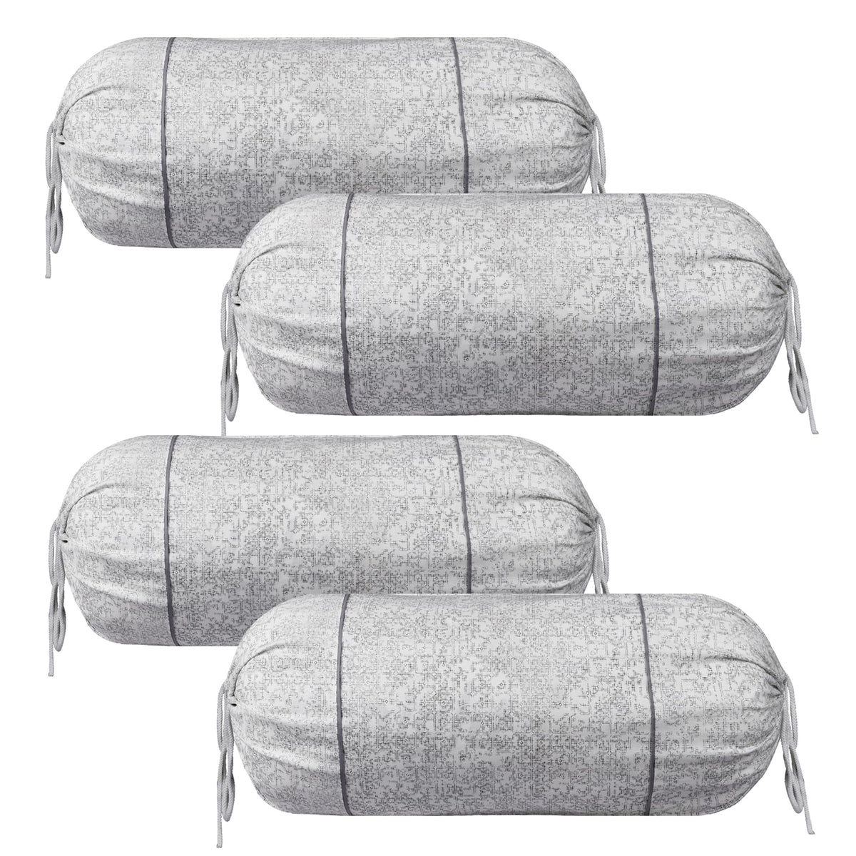 Kuber Industries Bolster Covers | Cotton Bolster Cover Set | Diwan Bolster Cover Set | Bolster Pillow Cover | Khakhi Printed Masand Cover | 16x32 Inch | Pack of 4 | White