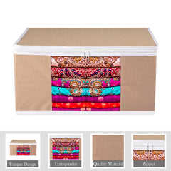 Heart Home Saree Cover | Zip Closure Saree Cover | Clothes Storage Bag | Wardrobe Organiser for Suit | Transparent Window Saree Cover | Plain-White Border | 9 inch | Pack of 9 | Brown