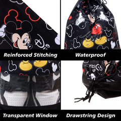 Heart Home Disney Mickey Shoe Cover | Travel Shoe Storage Bags | Polyester Storage Bag | Drawstring Shoe Cover | Shoe Organizer with Clear window | Pack of 6 | Black