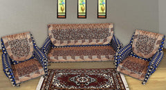 Fun Homes Flower Print 6 Piece Velvet 5 Seater Sofa Cover Use Both Side,Living Room,Drawing Room,Bedroom,Guest Room - Brown, Standard (FSHOME011148)