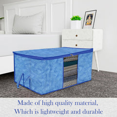 Heart Home Underbed Storage Bag | Clothes Storage Organizer | Blanket Cover with Clear Window | Zipper Closure & Handle Cloth Organizer | Lahariya-Design | Large | Pack of 2 | Blue