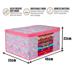 Heart Home Saree Cover | Zip Closure Saree Cover | Clothes Storage Bag | Wardrobe Organiser | Transparent Window Saree Cover | Flower Patta-Design | 9 inch | Pack of 9 | Pink