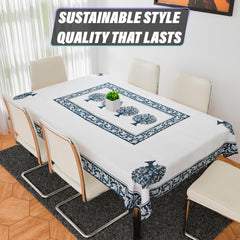 Heart Home Dining Table Cover | Tabletop Cover | Table Buffet Cover | Table Linen Cover | 6-Seater Table Cloth | Table Cloth Cover | Blue Tree | DTC | 60x90 Inch | White