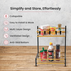 Kuber Industries 2-Layer Dish Drying Rack|Storage Rack for Kitchen Counter|Drainboard & Cutting Board Holder|Premium Utensils Basket (Black & Gold)