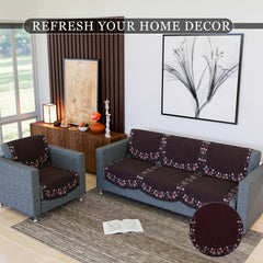 Heart Home Sofa Cover | Velvet Sofa Slipcover Set | Digital Painting Quilted Sofa Set | Suede Ultra Sonic Couch Cover | 5 Seater Sofa Cover for Living Room & Hall | 10 Piece | Maroon
