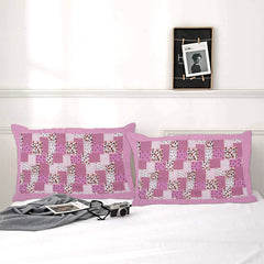 Heart Home Multicheck Floral Print Cotton Pillow Cover- 17x27 Inch, Set of 2 (Pink)