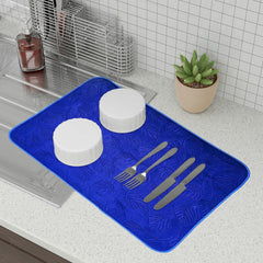Heart Home Dish Dry Mat | Microfiber Self Drying Mat | Kitchen Drying Mat | Water Absorbent Kitchen Mat | Embossed Dish Dry Mat | 50x70 | Pack of 2 | Cream & Blue