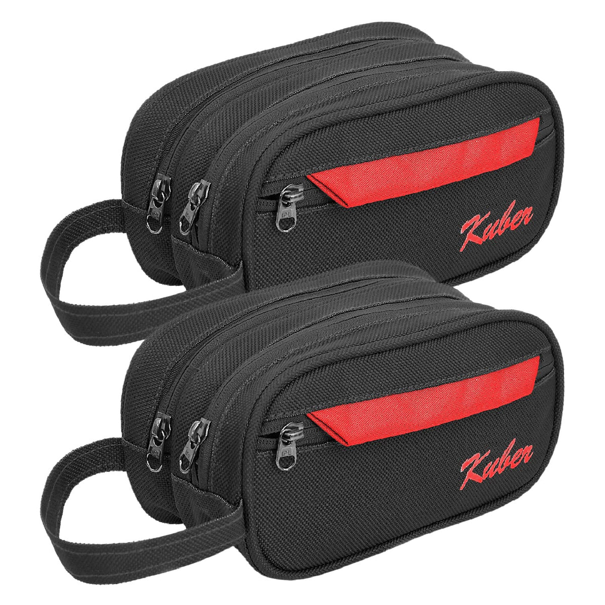 Kuber Industries Canvas Toiletry Organizer|Portable & Durable Carrying Strip Travel Shaving Doop Kit with 2 Zipper ComparMants and Fornt Zipper Pack of 2 (Black)