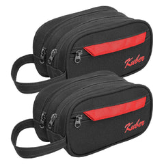 Kuber Industries Canvas Toiletry Organizer|Portable & Durable Carrying Strip Travel Shaving Doop Kit with 2 Zipper ComparMants and Fornt Zipper Pack of 2 (Black)