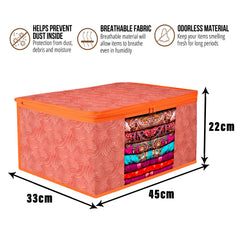 Heart Home Saree Cover | Zip Closure Saree Cover | Clothes Storage Bag | Wardrobe Organiser | Transparent Window Saree Cover | Lahariya-Design | 9 inch | Pack of 9 | Orange