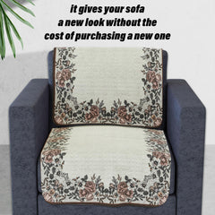 Heart Home Sofa Cover Set|5-Seater Couch Cover|Net Velvet Sofa Slip Cover Set|Sofa Slipcover Set|Sofa Cover for Living Room|Blue Gulab Border Crown Sofa Cover|Cream