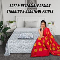 Heart Home Blanket | Cotton Single Bed Dohar | Blanket For Home | Reversible AC Blanket For Travelling | Blanket For Summer | Blanket For Winters | Flower Print | Green