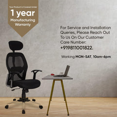 Kuber Industries Ergonomic Office Chairs for Work From Home | Comes with Manual Height Adjustable, Armrest & 2D Lumbar Support | Comfy Study Chair for Students with Wheels | Black