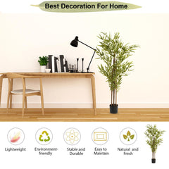 Homestic Bamboo Artificial Tree | Faux Bamboo Plant with Pot | 150 CM Plant | Tall Plant for Home Decoration | Silk Plant with 7 Trunks | Plastic | Bamboo | FH-Z150 |Green