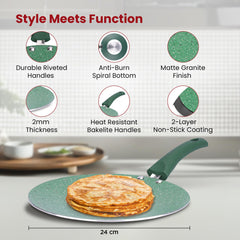 Kuber Industries Dosa Tawa Non Stick Pan with Revivted Handle | High Grade Aluminium Induction Non Stick Tawa Pan | Scratch Resistant, Gas Stove & Induction Compatiable | Dark Green