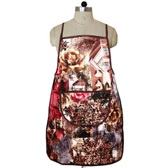 Kuber Industries Flower Design Jute 2 Pieces Waterproof Kitchen Apron with Front Pocket (Maroon & Brown) - CTKTC040370
