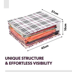 Heart Home Saree Cover | Clothes Storage Bag | Storage Organizer Bag | Zip Closure Saree Cover | Side Transparent Wardrobe Organizer | Check-Design | 6 Inch | Cream